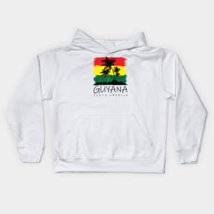 Guyana National Colors with Palm Silhouette Kids Hoodie